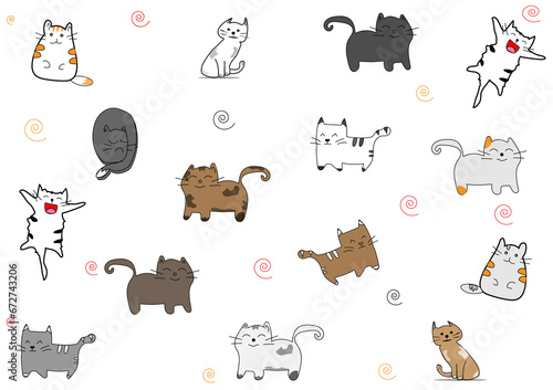 Fototapeta Naklejka Na Ścianę i Meble -  Set of small striped cats. Collection of playful cartoon cats in different poses