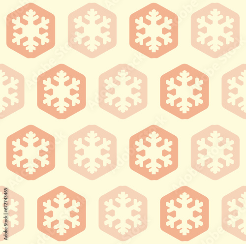 Simple Christmas seamless pattern with geometric motifs. Snowflakes and circles with different ornaments. Retro textile collection. On white background