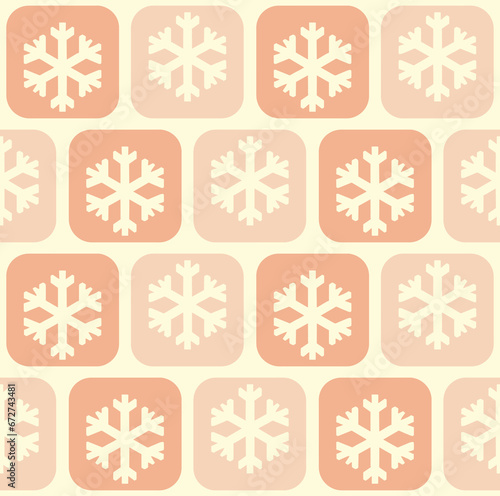 Simple Christmas seamless pattern with geometric motifs. Snowflakes and circles with different ornaments. Retro textile collection. On white background