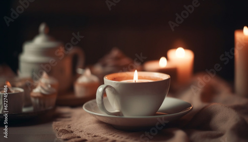 Candlelight and coffee create a cozy winter celebration of love generated by AI