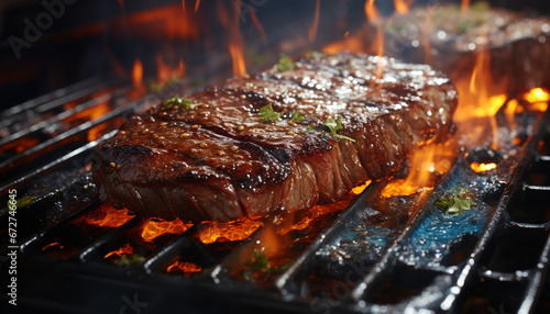 Grilled steak, cooked to perfection, smoky and mouthwatering generated by AI