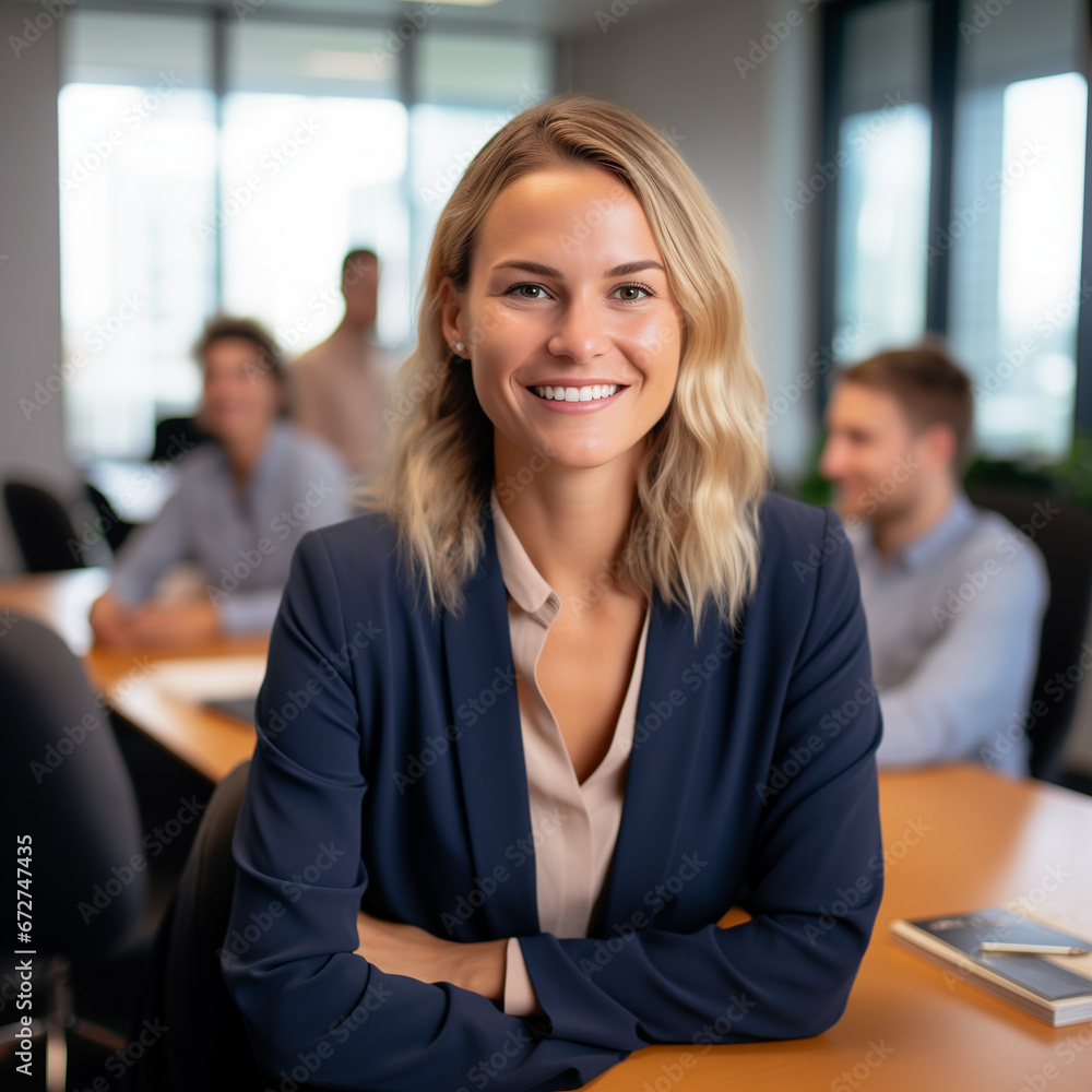 smart office woman holding smart device in office, AI generate smart office woman holding smart device in office, AI generate