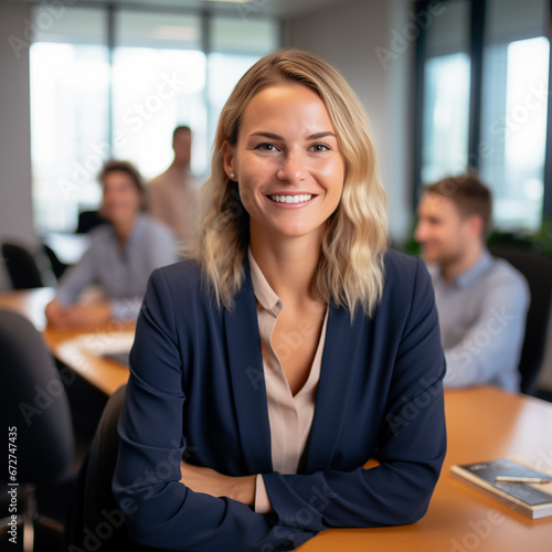 smart office woman holding smart device in office  AI generate