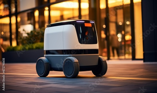 Modern automated food delivery robot riding on city street © Asman