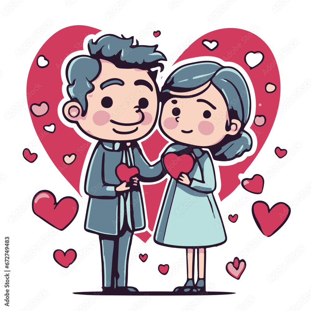 illustration of cute characters of a couple on Valentine's day on isolated background illustration of cute characters of a couple on Valentine's day on isolated background