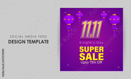 Vector illustration of Singles' Day Sale social media feed template