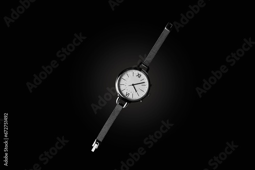 Black wristwatch on a black background
