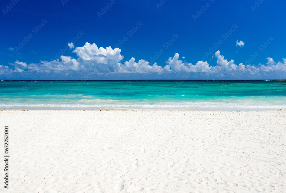 Fototapeta premium Beach and tropical sea. Blue sea and blue sky