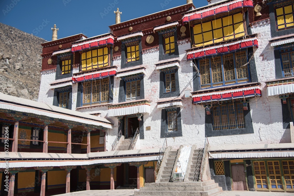 Majestic facade of Drepung Monastery in Tibet