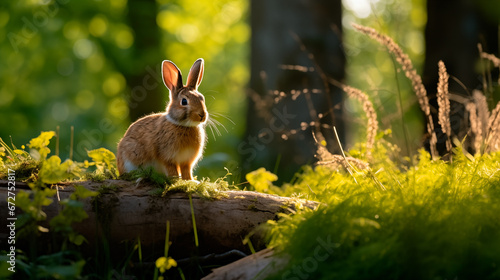 森の中で立ち止まるウサギ © Ukiuki-tsuguri