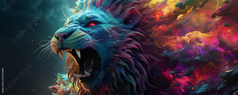 Stylized colorful image of a lion head