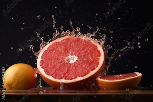 Juicy grapefruit with splashes  great dessert  summer fruits concept. Generative AI