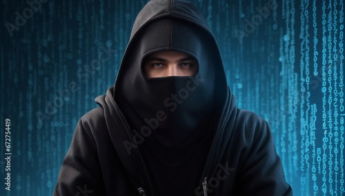 Computer hacker in hood and mask