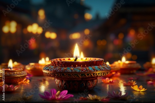 Diwali wallpaper Glowing lights diya and festive background illuminate celebrations