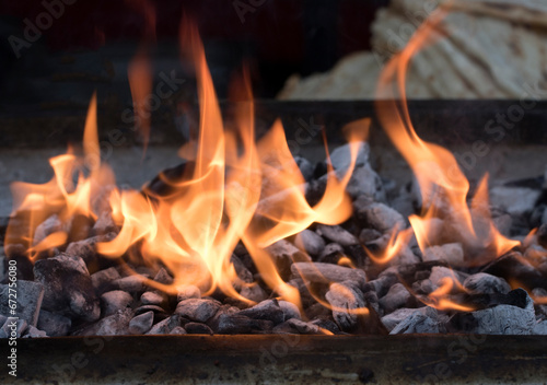 A charcoal stove lit to make Adana kebap