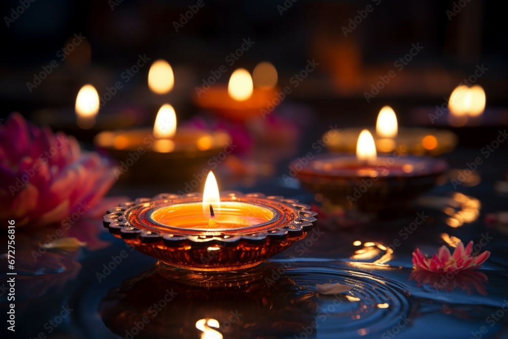 Diwali wallpaper Glowing lights diya and festive background illuminate celebrations