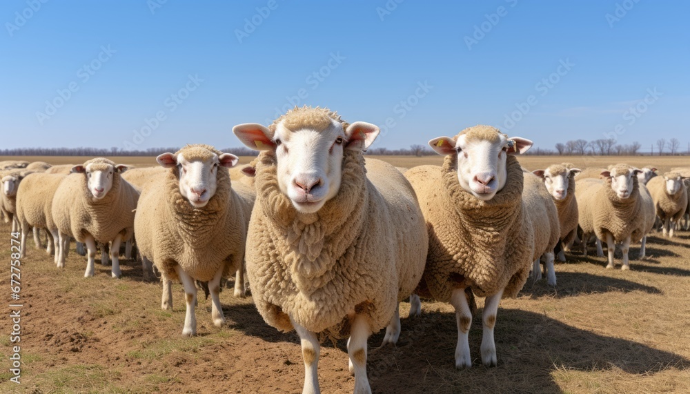 Beautiful ecological domestic farm captivating view of huge rams and adorable lambs at the factory