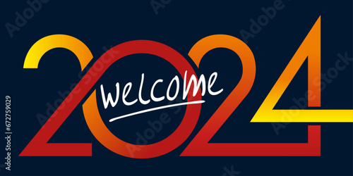 Carte de vœux au graphisme original pour souhaiter la bienvenue à l’année 2024. Elle montre une succession de courbes de couleur rouge et jaune sur un fond noir.
