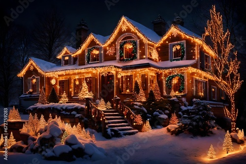 Outdoor Christmas Lights. Christmas night lights decorating house
