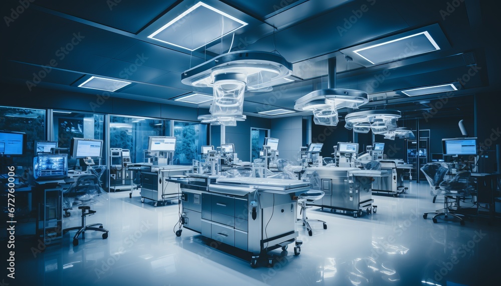 Modern operating room equipment and advanced medical devices for precise surgical procedures - obrazy, fototapety, plakaty 