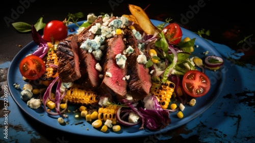 Balsamic Steak Gorgonzola Salad with Grilled Corn
