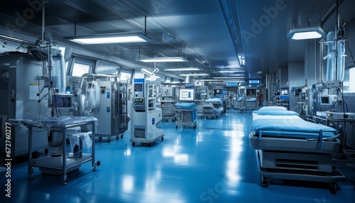 State of the art operating room with advanced medical devices and equipment for surgical procedures