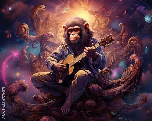 Monkey Quantum musician composing songs of the multiverse