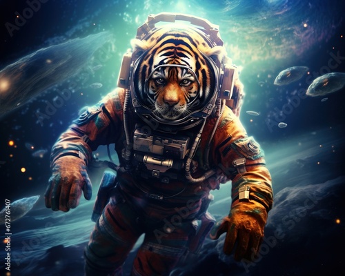 Tiger Astronaut floating in space
