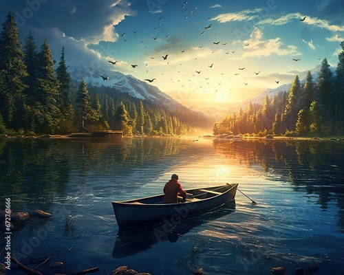 catch fish from a boat on the lake catch fish from a boat on the lake fishinglake boat landscape photo
