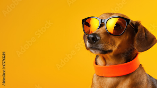 Sunny Canine Cool: Orange Dog with Shades on Yellow © Creative Valley