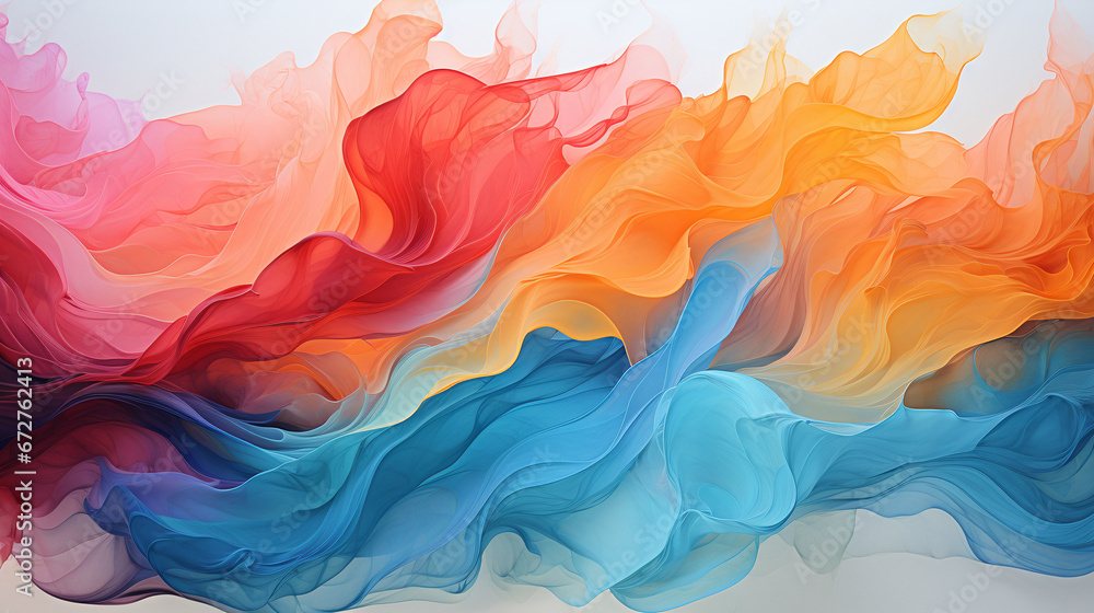 Abstract background with multicolored flowing fabric. AI Generative