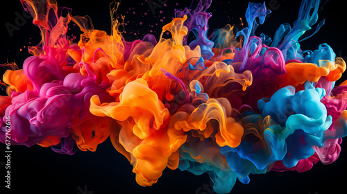 Colorful ink in water. Ink swirling in water on black background. Generative AI