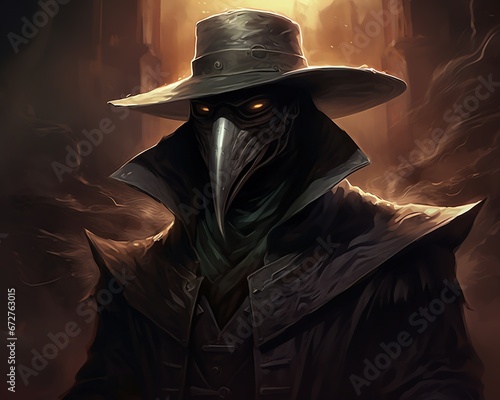 Plague doctor with large brimmed hat oil pnting photo