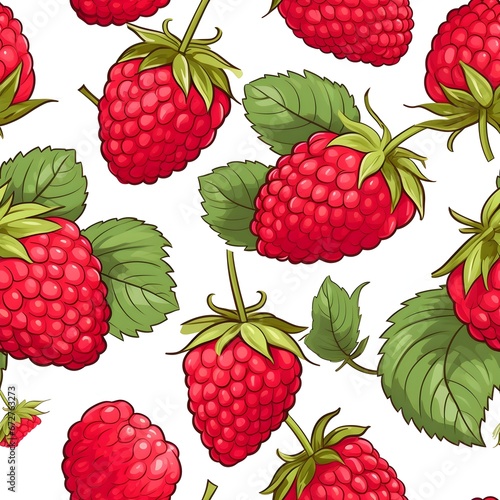 Seamless pattern of berries with green leaves, ai generative