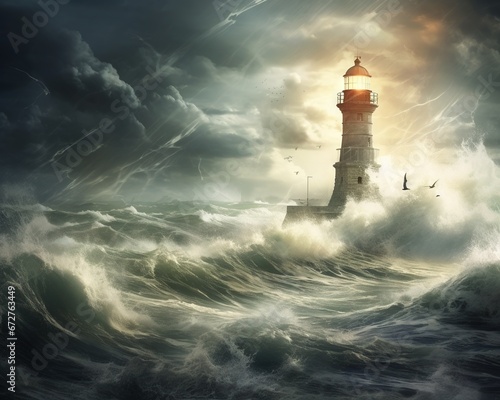 lighthouse on the sea.