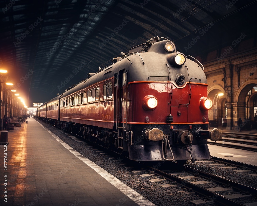 Obraz premium At the station, there is a vintage retro style trn.