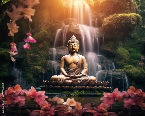 scene of profound tranquility and enlightenment as a Buddha. photo