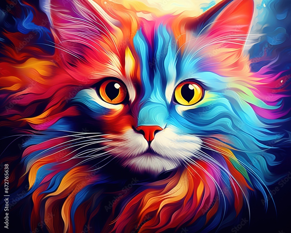 The cat of different colors is close up.