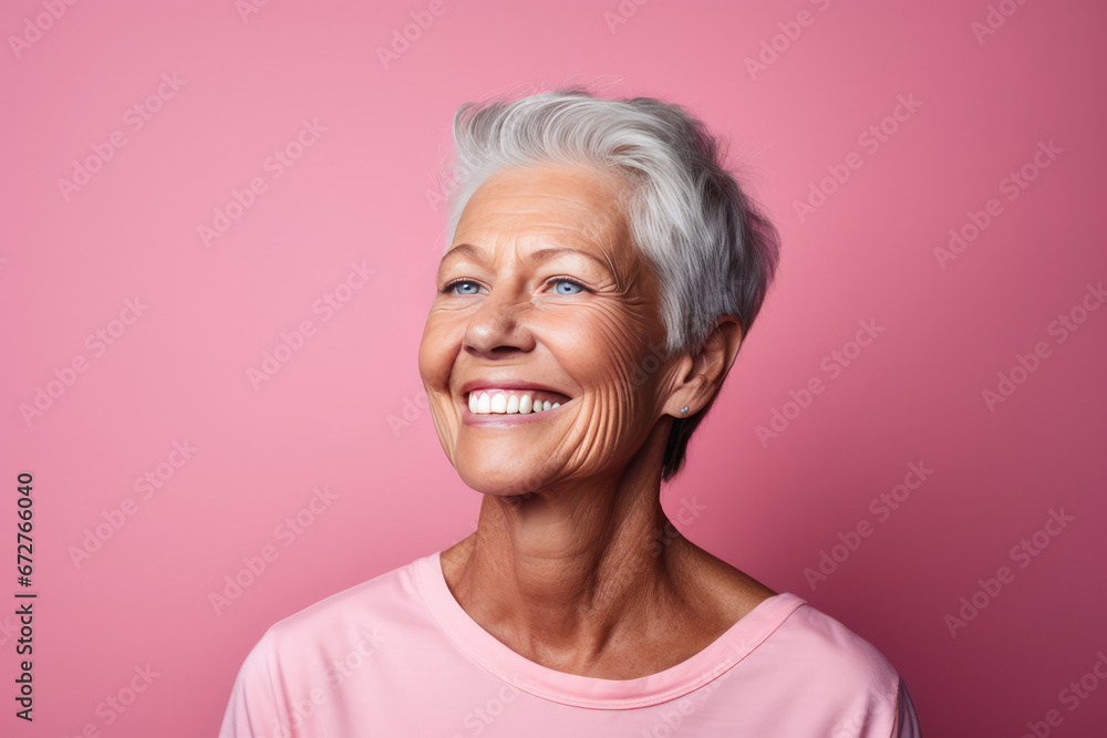 Happy Cancer Patient Portrait Against Pink Background Happy Cancer Patient Portrait Against Pink Background