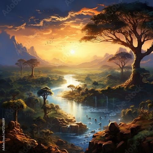 African landscape with river photo