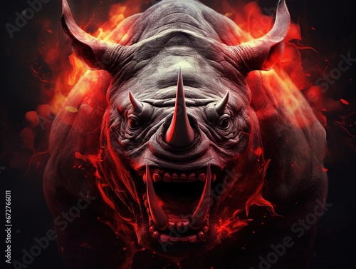 Angry rhino head attacking