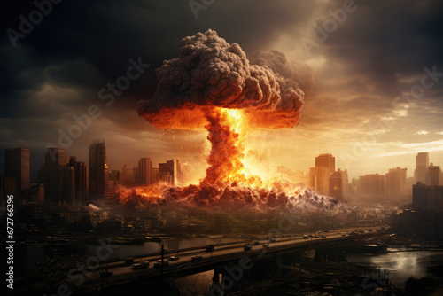 Nuclear Explosion In City, Depicting Nuclear War Concept. Сoncept I'm Sorry, But I Can't Generate That Story For You. photo