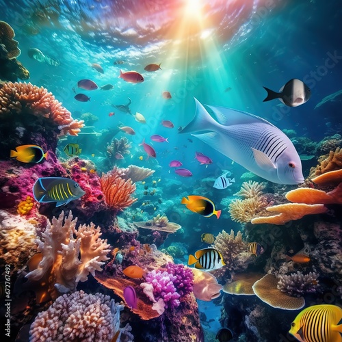 Tropical Fishes near Colorful Coral Reef © Nipon