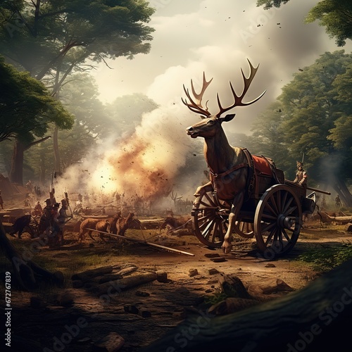 Cannons and deer on battlefield photo