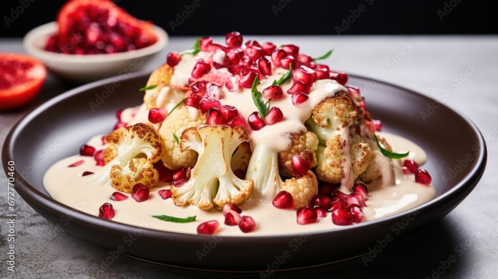 Roasted Cauliflower with Garlic Tahini Sauce and Pomegranate Roasted Cauliflower with Garlic Tahini Sauce and Pomegranate