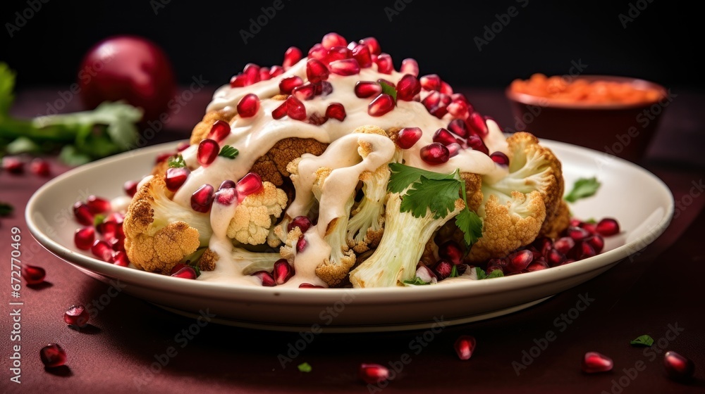 Roasted Cauliflower with Garlic Tahini Sauce and Pomegranate Roasted Cauliflower with Garlic Tahini Sauce and Pomegranate