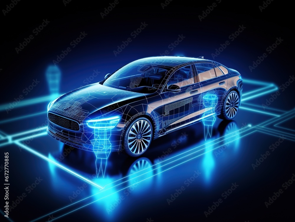 Iot smart automotive Driverless car with artificial intelligence combine with deep learning technology.self driving car use Semant