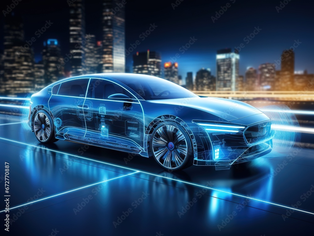 Iot smart automotive Driverless car with artificial intelligence combine with deep learning technology.self driving car use Semant