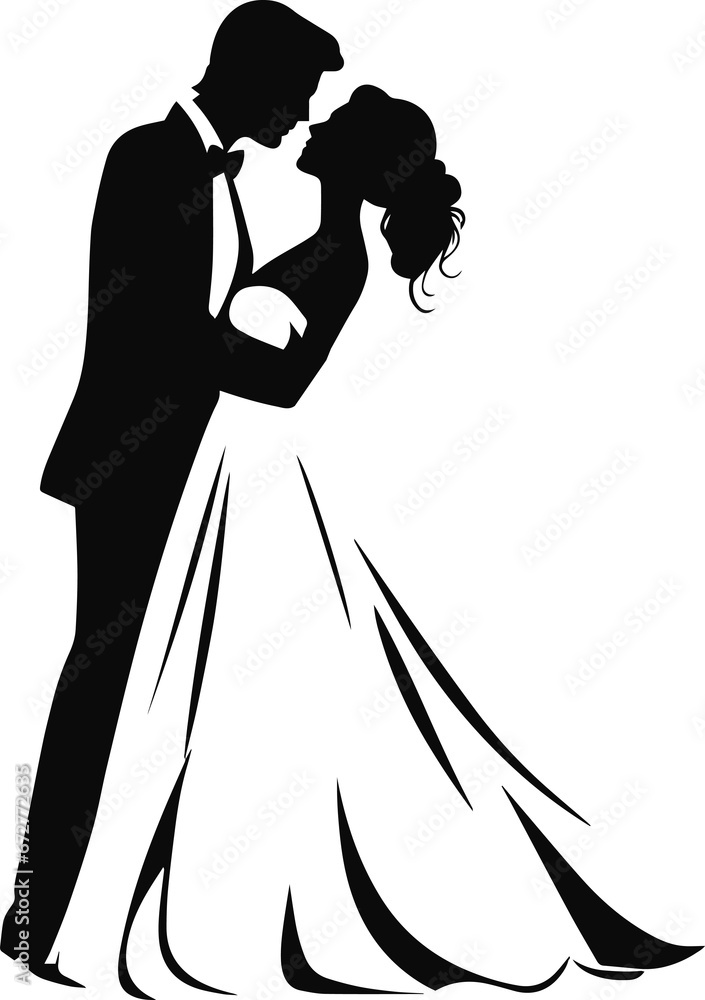 Bride and groom Silhouette, Wedding Silhouette, New family illustration Bride and groom Silhouette, Wedding Silhouette, New family illustration