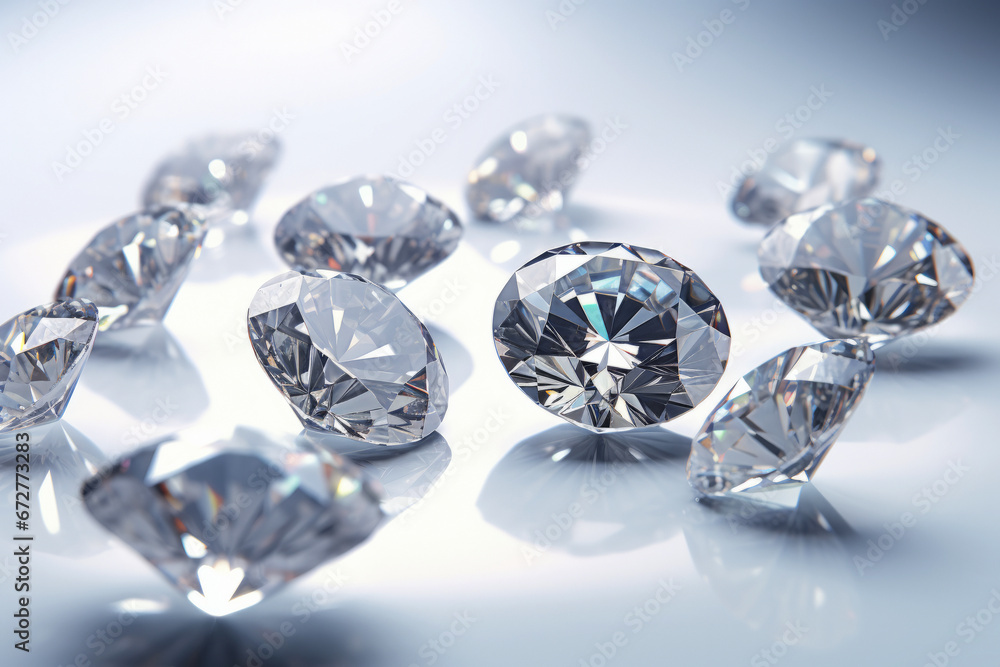 Diamonds on a beautiful light background, close up view.generative ai Diamonds on a beautiful light background, close up view.generative ai